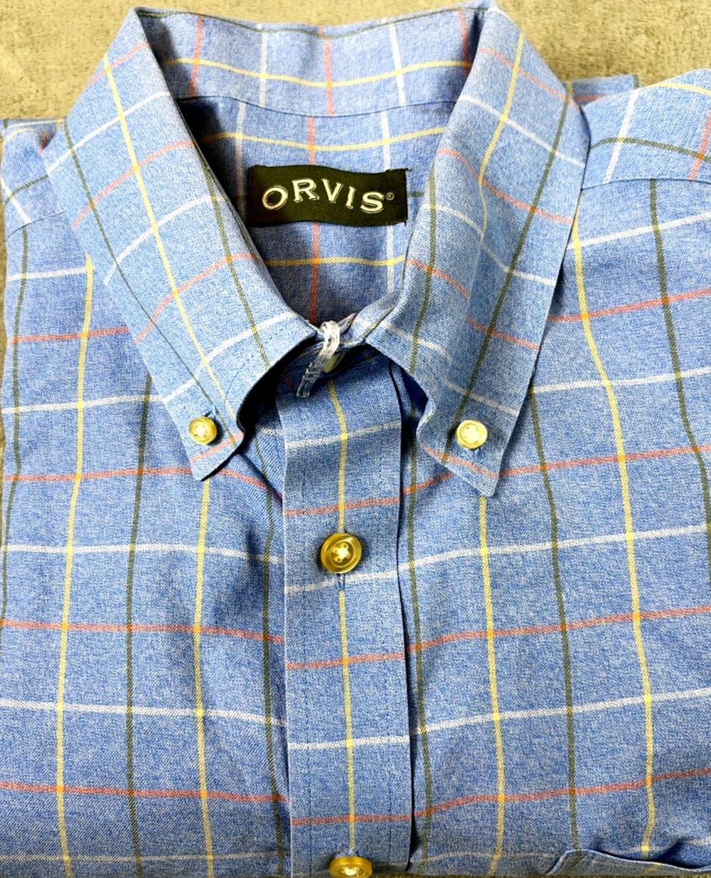 Orvis Country Twill Blue w/ Multicolor Window Pane Mens XL L/S Button Down